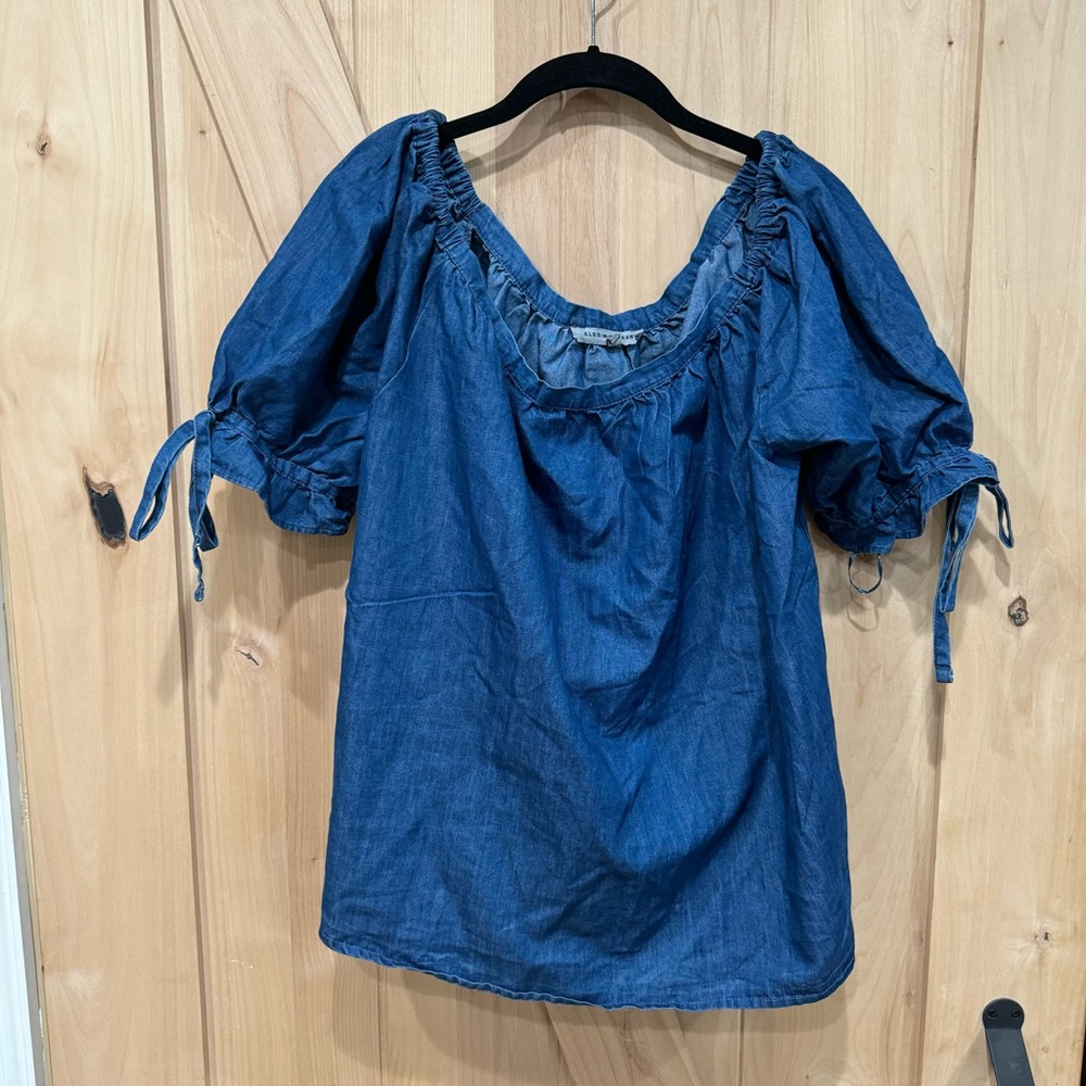 Alex & Parker Blue denim Size XL Chambray Babydoll Shirt Blouse Boat Neck